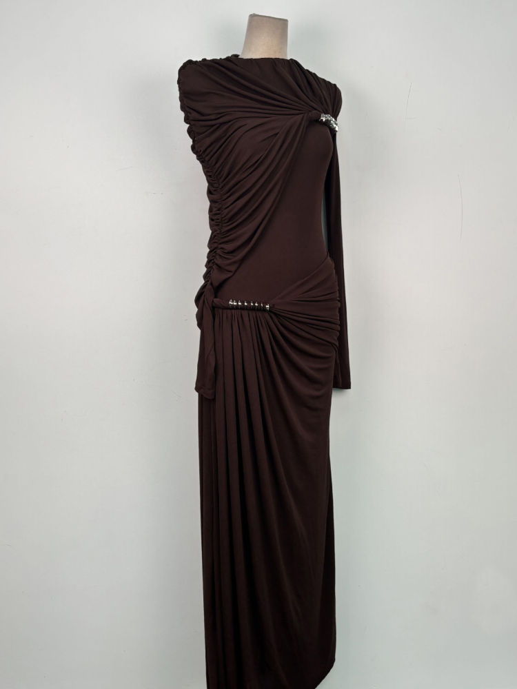 TWOTWINSTYLE Slimming Patchwork Pleated Maxi Dress