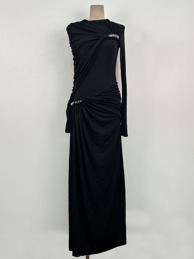 TWOTWINSTYLE Slimming Patchwork Pleated Maxi Dress