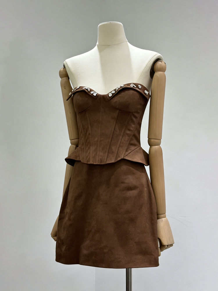 TWOTWINSTYLE Vintage Solid Spliced Diamond Tunic Dress
