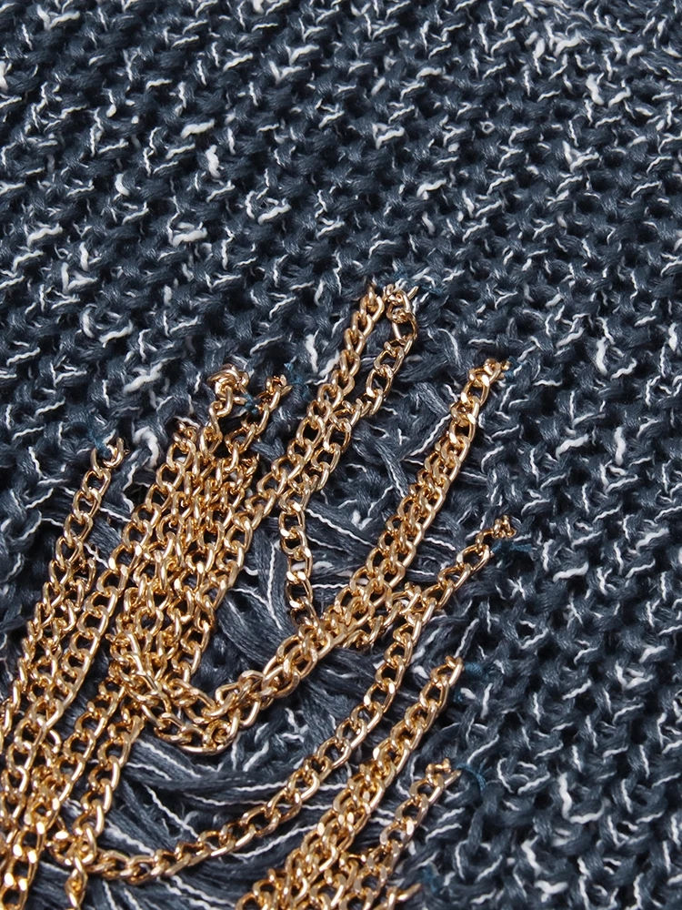 TWOTWINSTYLE Designer Spliced Chain Long Sleeve Sweater