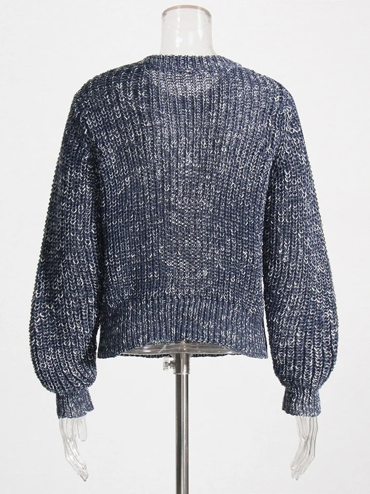 TWOTWINSTYLE Designer Spliced Chain Long Sleeve Sweater