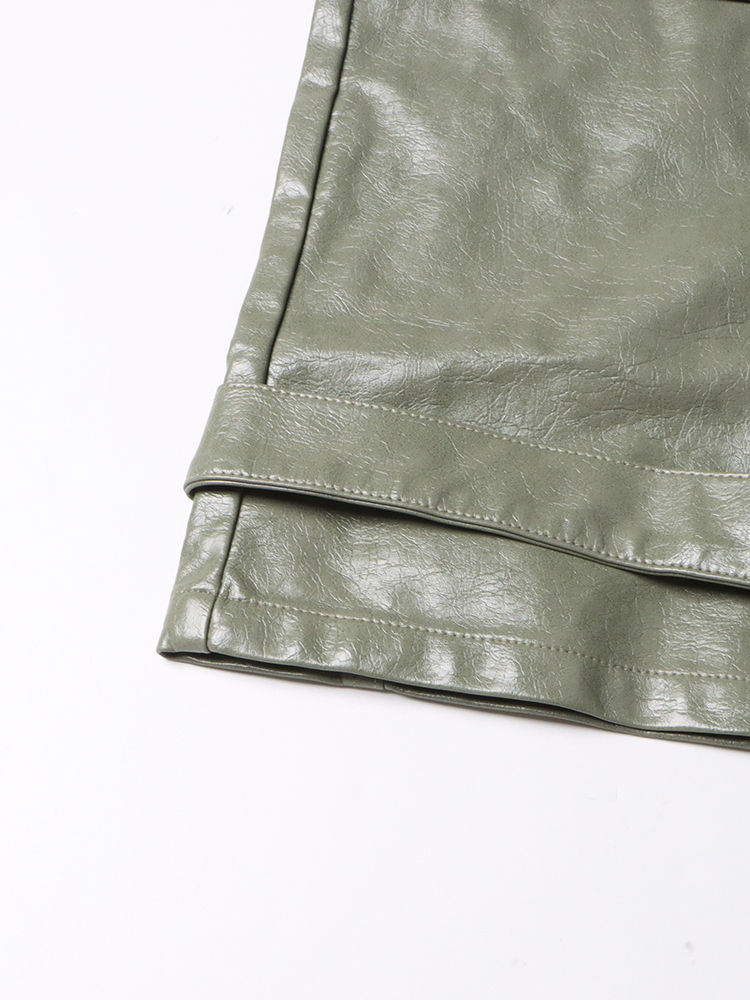 TWOTWINSTYLE Fashion Solid Pu Leather Cargo Pants