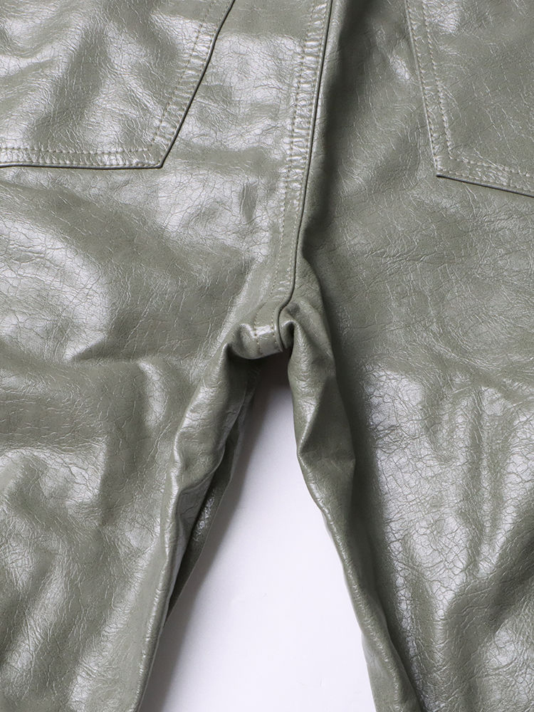 TWOTWINSTYLE Fashion Solid Pu Leather Cargo Pants