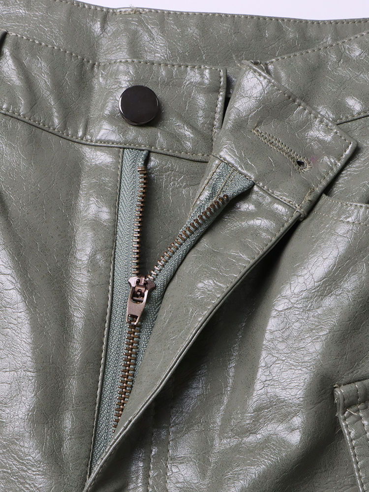 TWOTWINSTYLE Fashion Solid Pu Leather Cargo Pants