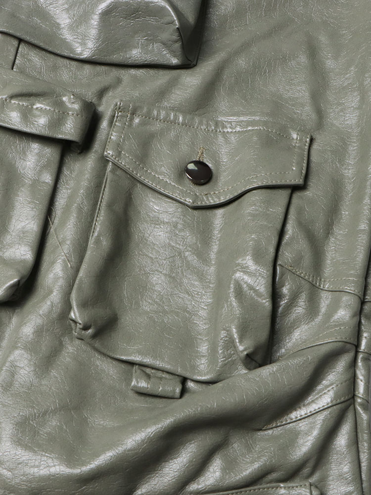 TWOTWINSTYLE Fashion Solid Pu Leather Cargo Pants