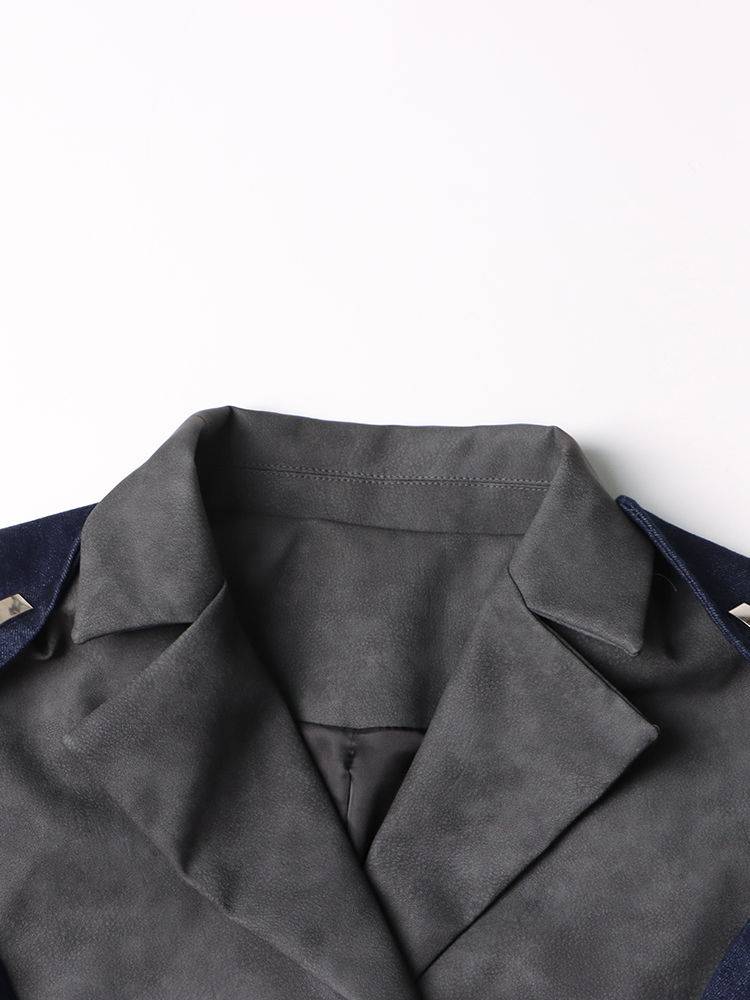 TWOTWINSTYLE Lapel Hit Color Spliced Denim Designer Coat