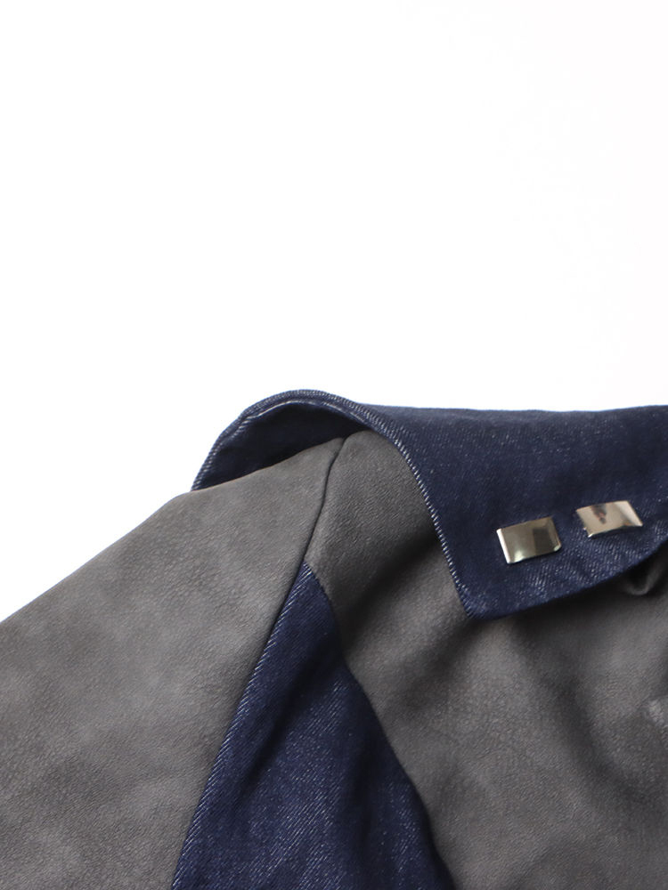 TWOTWINSTYLE Lapel Hit Color Spliced Denim Designer Coat