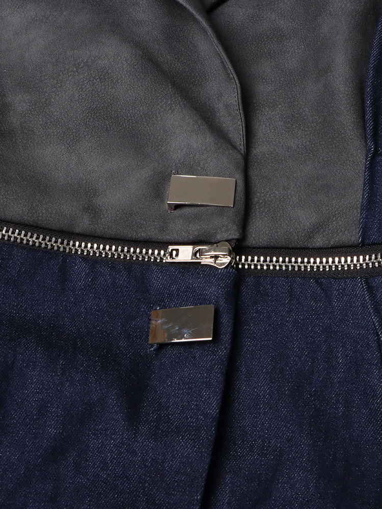 TWOTWINSTYLE Lapel Hit Color Spliced Denim Designer Coat