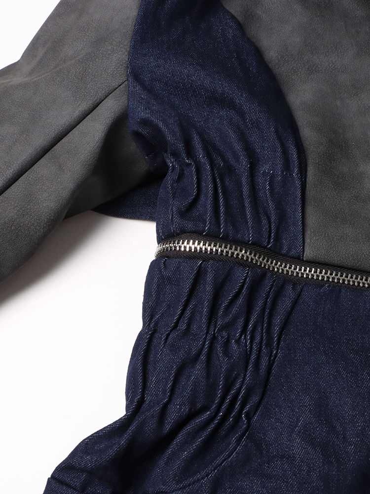 TWOTWINSTYLE Lapel Hit Color Spliced Denim Designer Coat