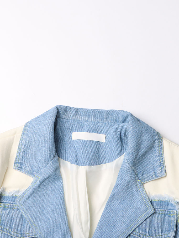 TWOTWINSTYLE Lapel Patchwork Denim Fashion Coat