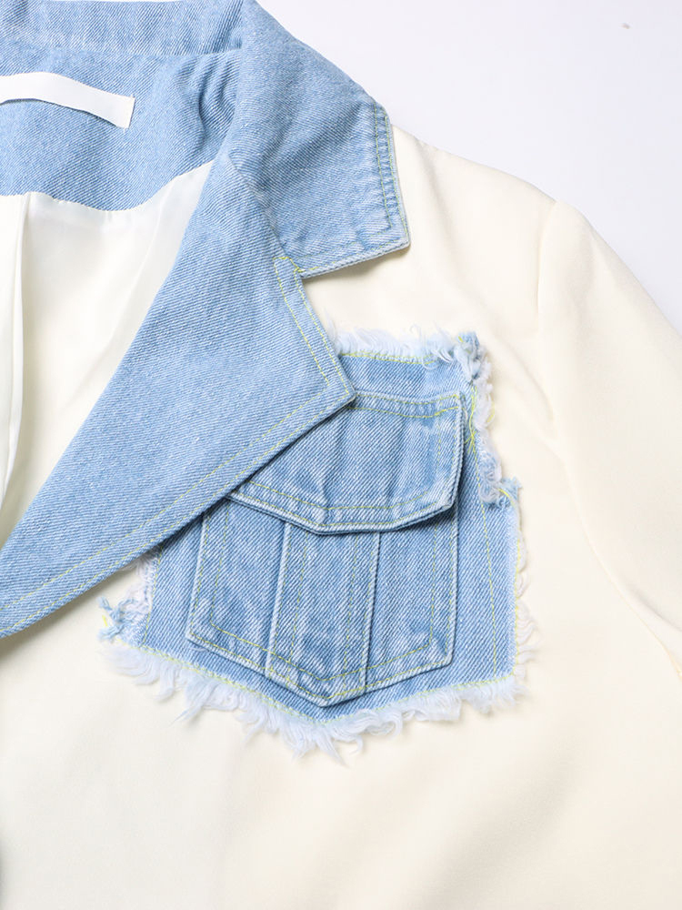 TWOTWINSTYLE Lapel Patchwork Denim Fashion Coat