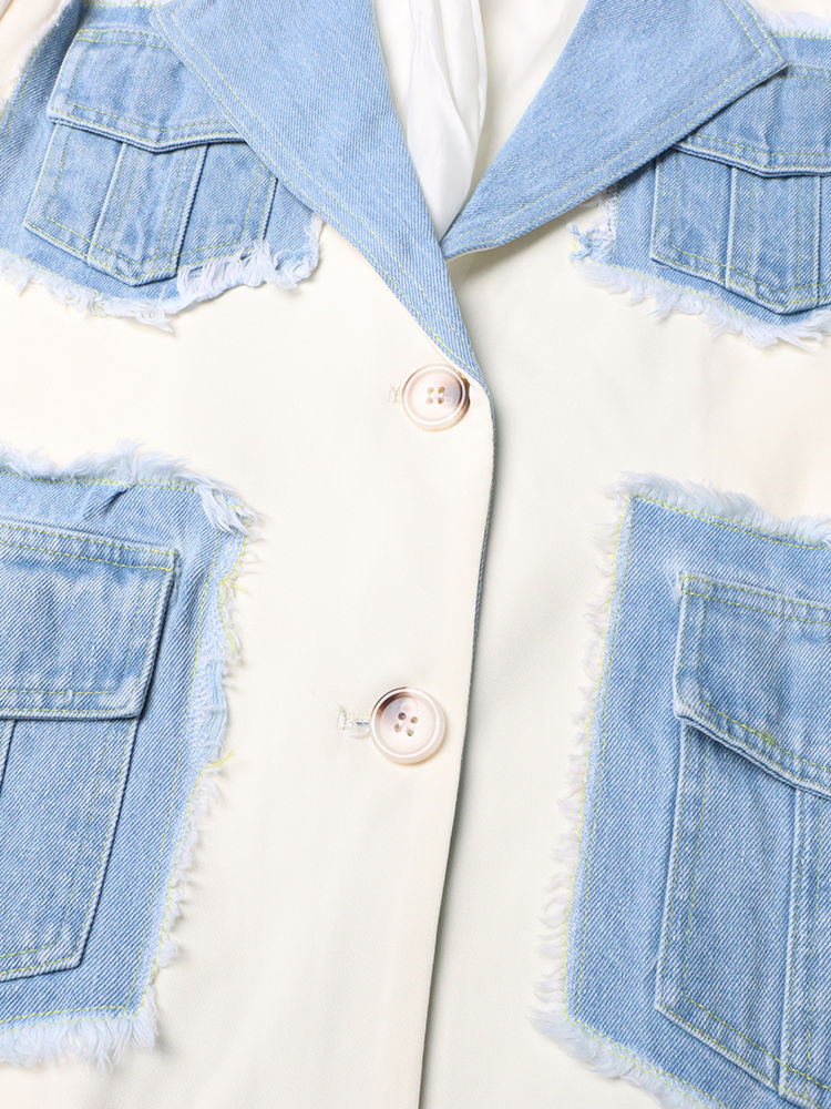 TWOTWINSTYLE Lapel Patchwork Denim Fashion Coat