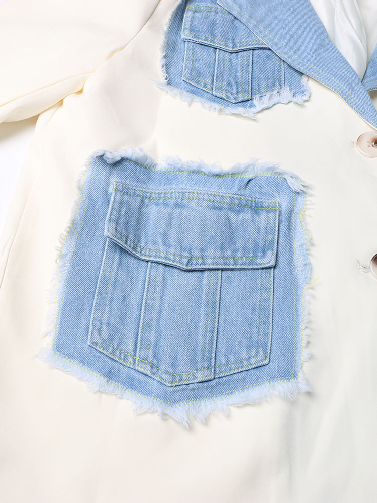 TWOTWINSTYLE Lapel Patchwork Denim Fashion Coat
