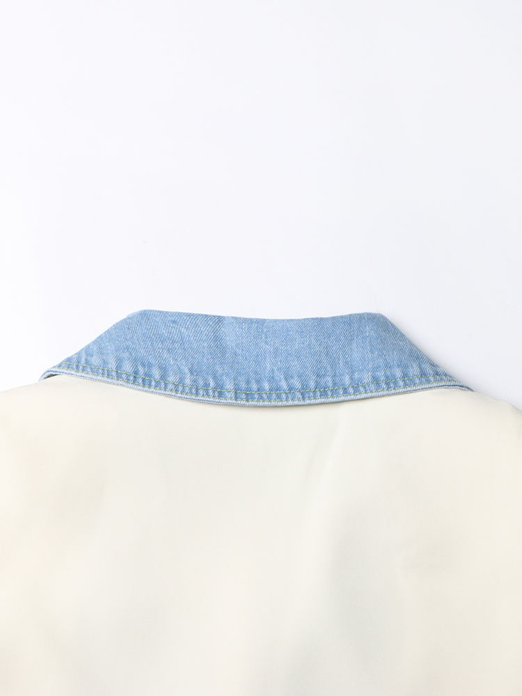 TWOTWINSTYLE Lapel Patchwork Denim Fashion Coat