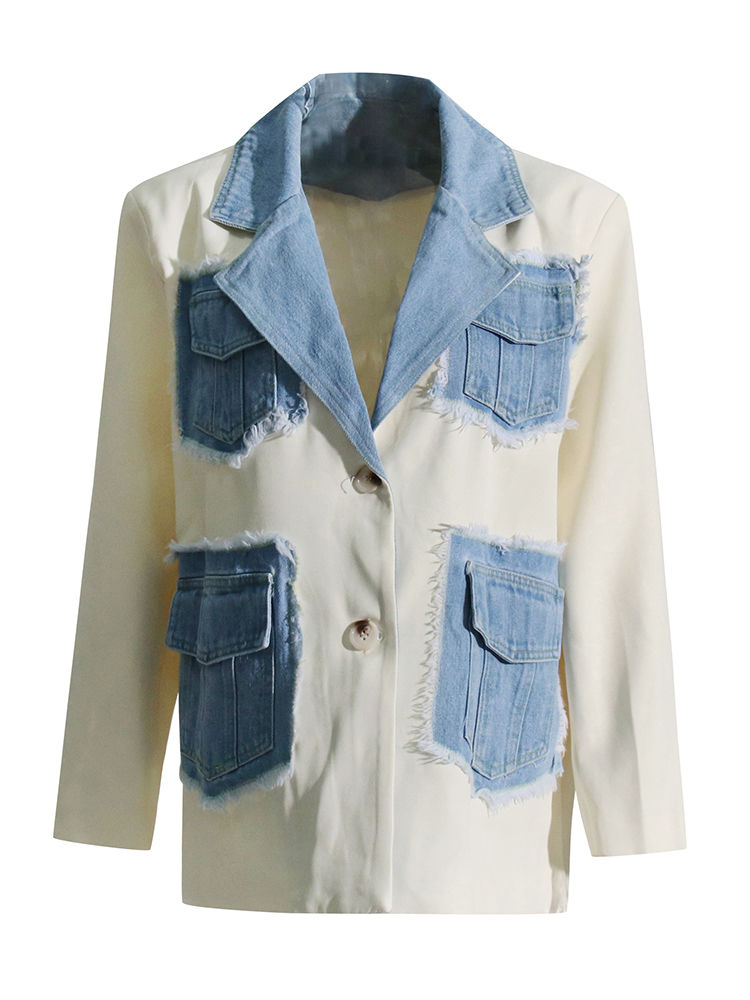 TWOTWINSTYLE Lapel Patchwork Denim Fashion Coat