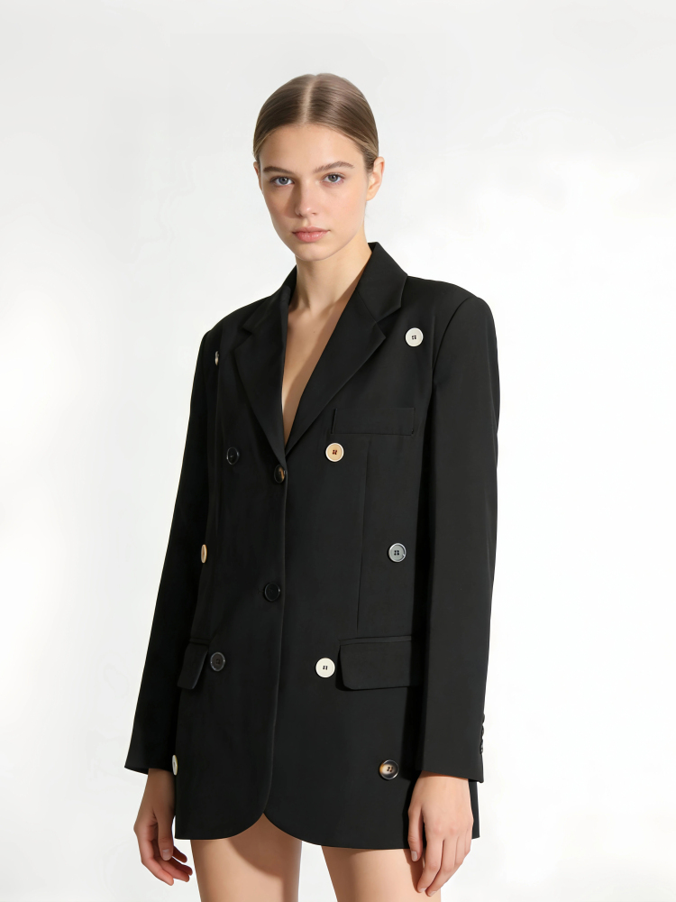 TWOTWINSTYLE Lapel Soild Patchwork Button Temperament Blazers