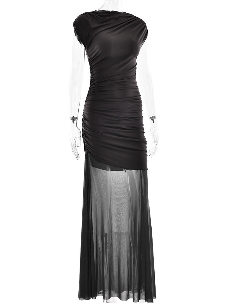 TWOTWINSTYLE Slimming Patchwork Mesh Minimalist Dress
