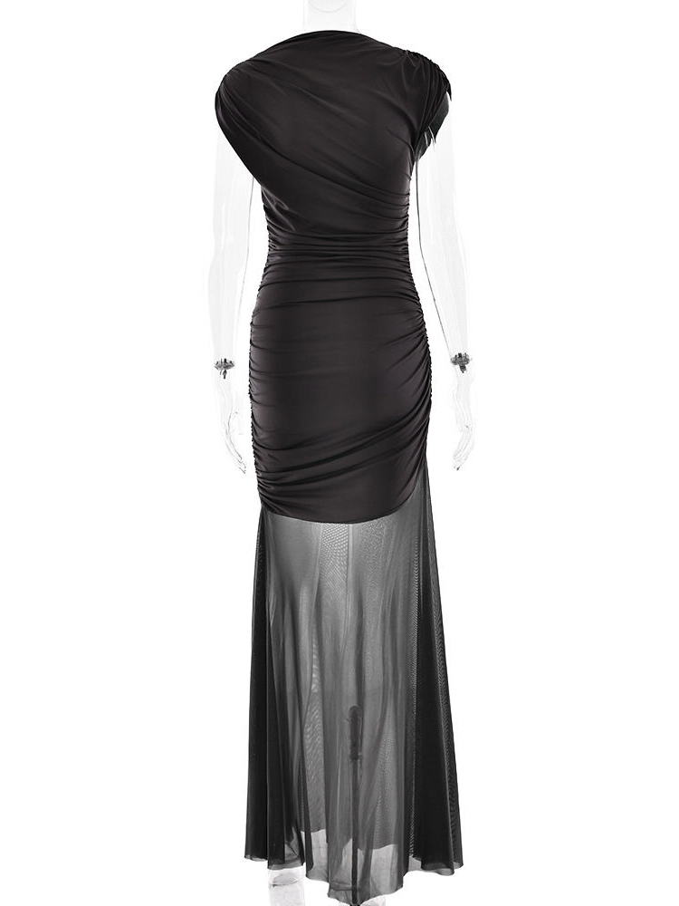 TWOTWINSTYLE Slimming Patchwork Mesh Minimalist Dress