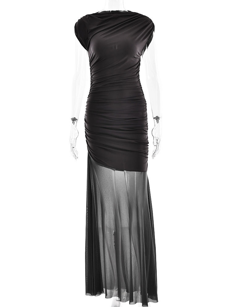 TWOTWINSTYLE Slimming Patchwork Mesh Minimalist Dress