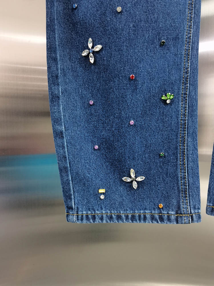TWOTWINSTYLE Designer Spliced Diamond Casual Denim Pant