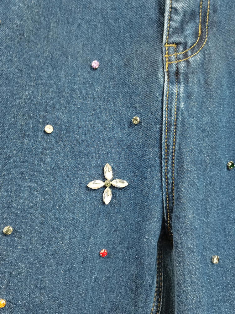 TWOTWINSTYLE Designer Spliced Diamond Casual Denim Pant