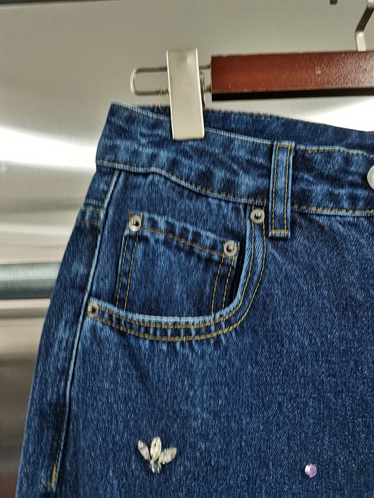 TWOTWINSTYLE Designer Spliced Diamond Casual Denim Pant