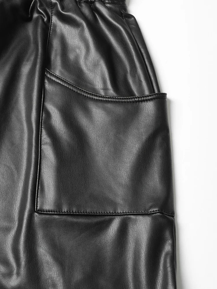 TWOTWINSTYLE Designer Loose Patchwork Belt Pu Leather Pants
