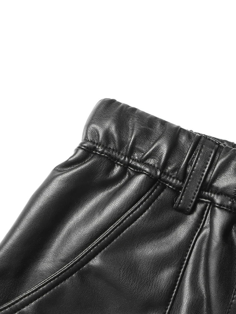 TWOTWINSTYLE Designer Loose Patchwork Belt Pu Leather Pants