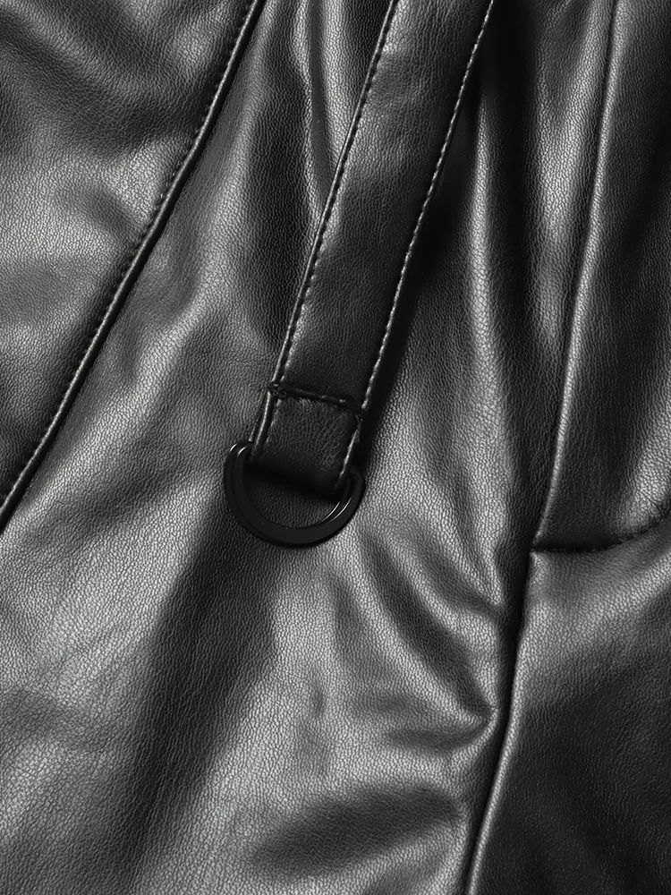 TWOTWINSTYLE Designer Loose Patchwork Belt Pu Leather Pants