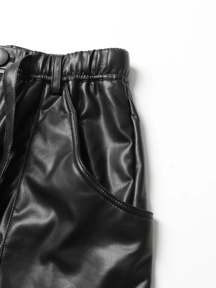 TWOTWINSTYLE Designer Loose Patchwork Belt Pu Leather Pants