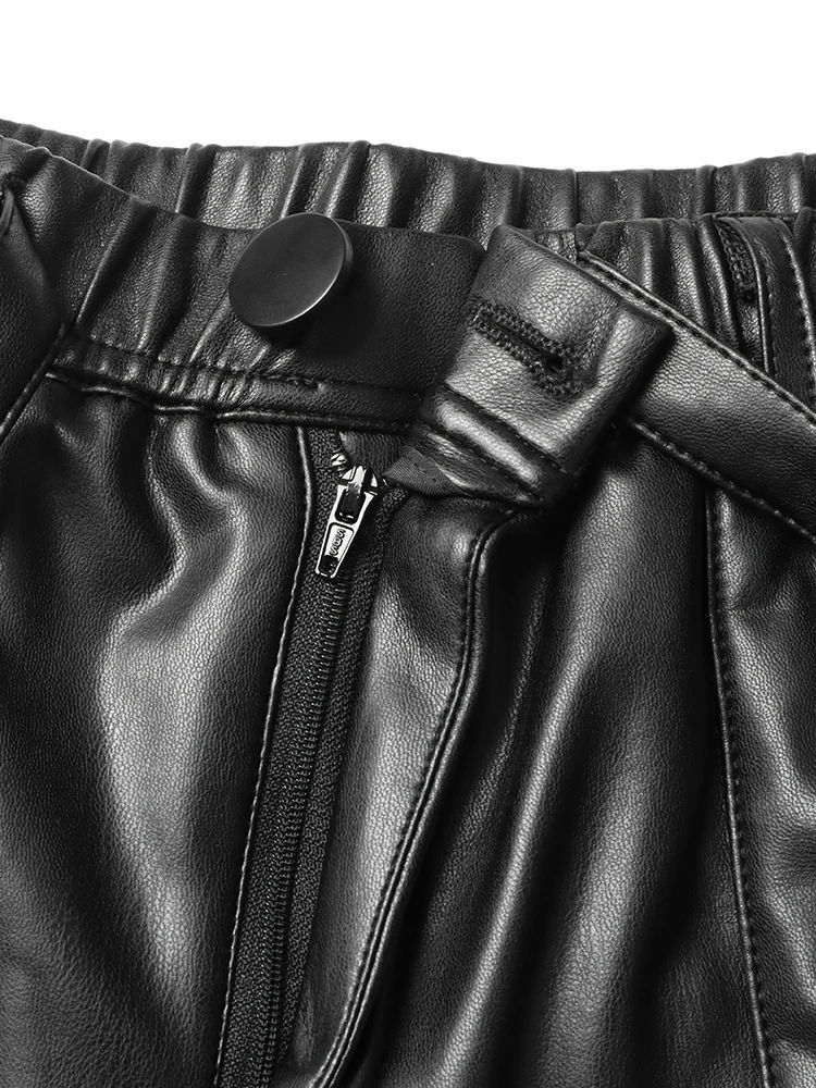 TWOTWINSTYLE Designer Loose Patchwork Belt Pu Leather Pants