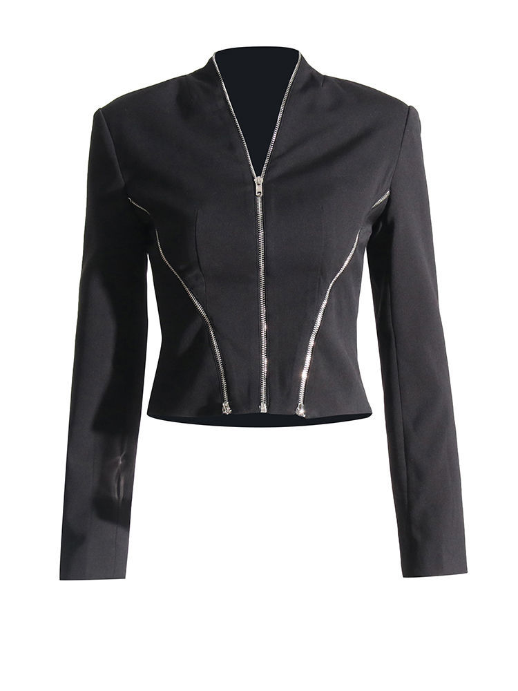 TWOTWINSTYLE Fashion V-Neck Tunic Spliced Zipper Coat