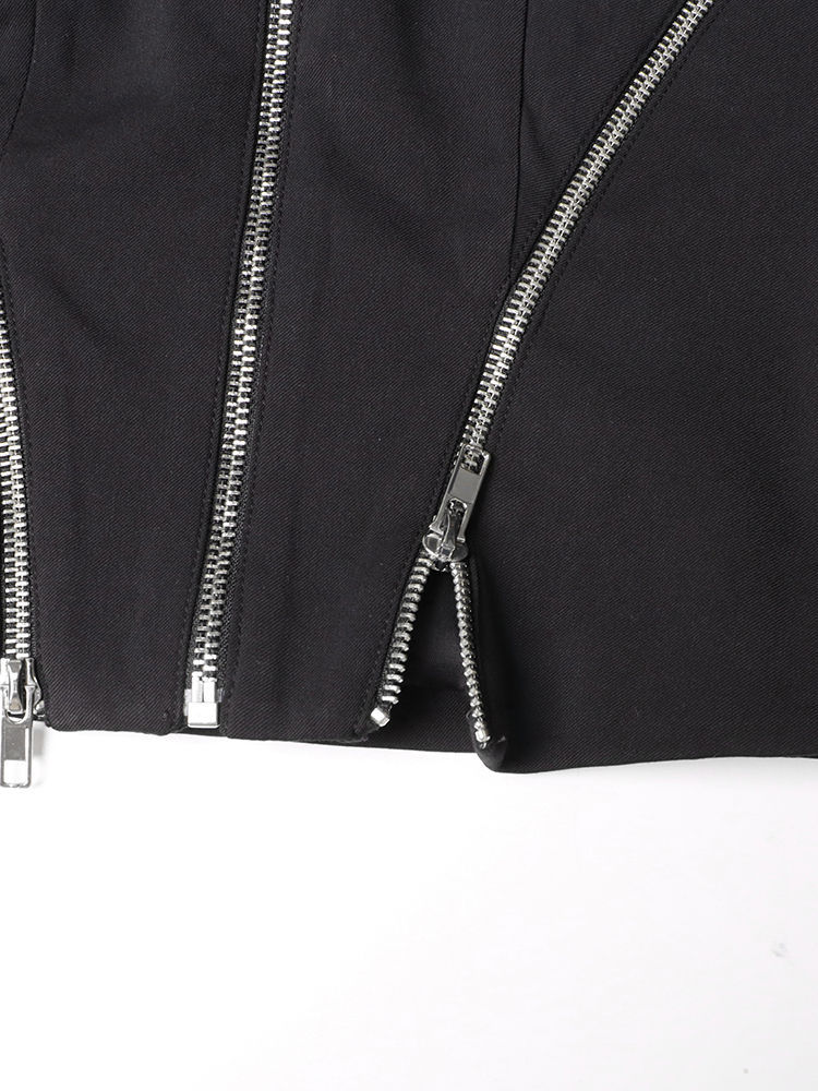 TWOTWINSTYLE Fashion V-Neck Tunic Spliced Zipper Coat