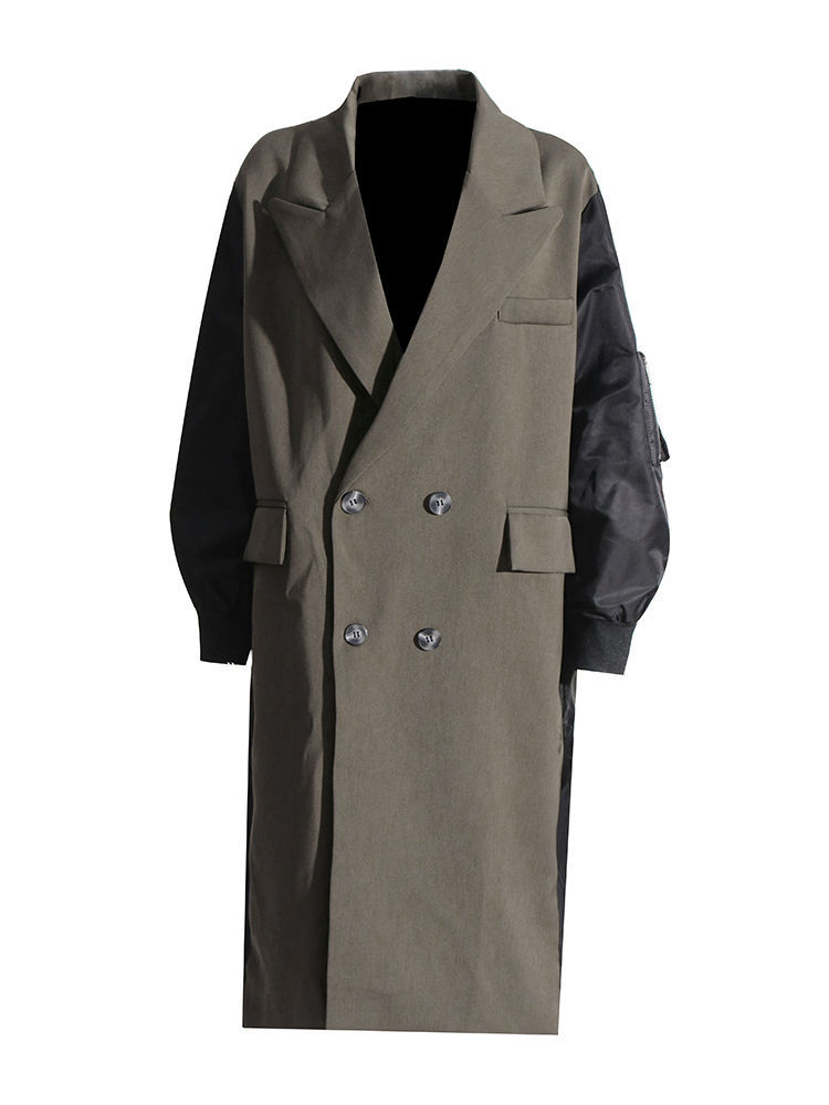 TWOTWINSTYLE Lapel Hit Color Loose Designer Coat
