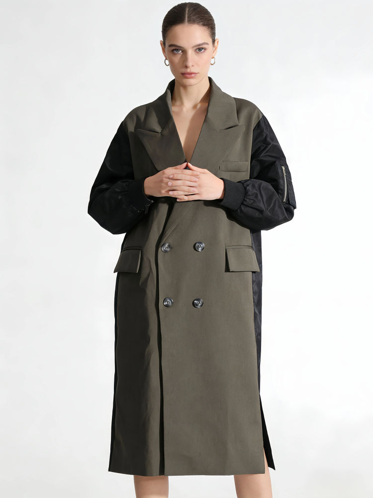 TWOTWINSTYLE Lapel Hit Color Loose Designer Coat