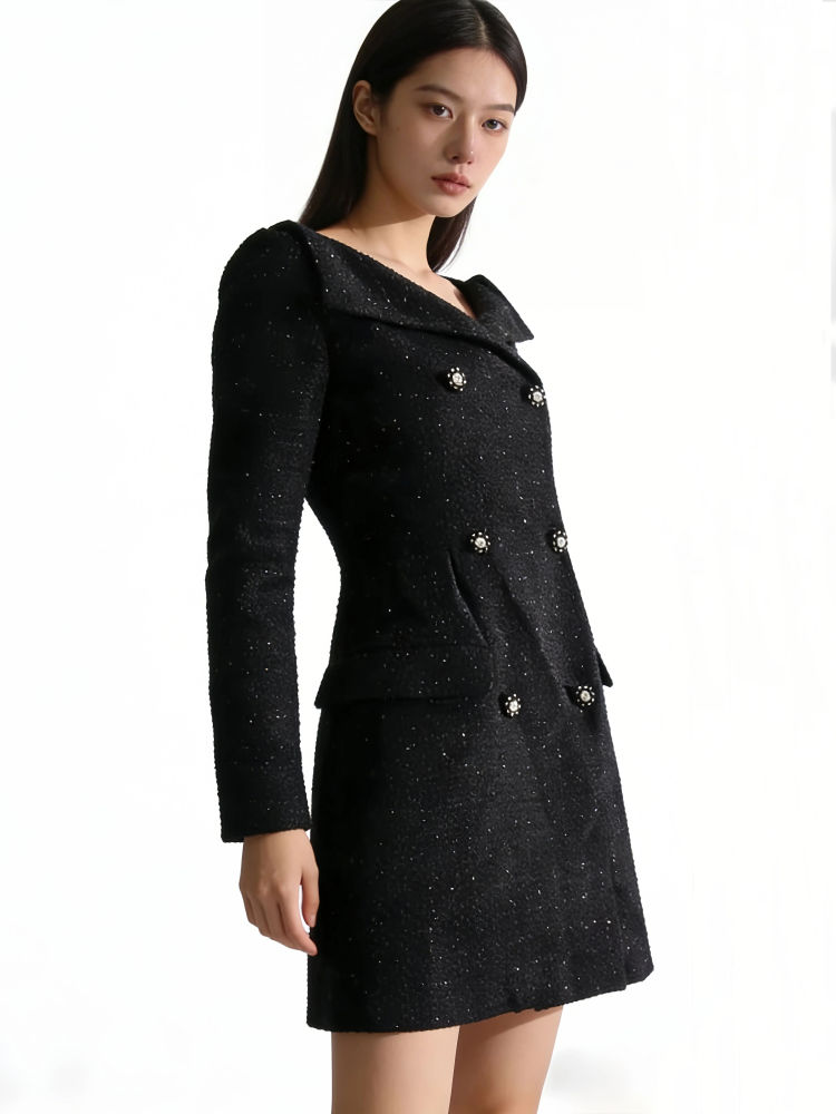 TWOTWINSTYLE Lapel Patchwork Double Breasted High Waist Dress