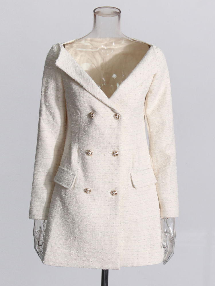 TWOTWINSTYLE Lapel Patchwork Double Breasted High Waist Dress