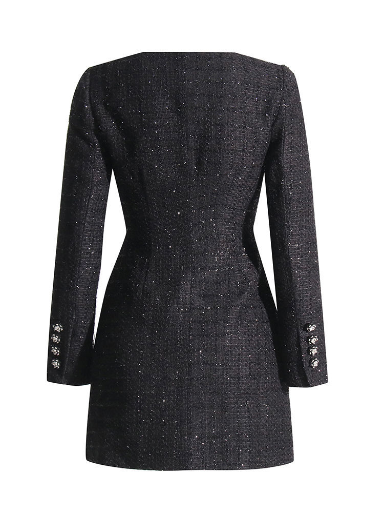 TWOTWINSTYLE Lapel Patchwork Double Breasted High Waist Dress