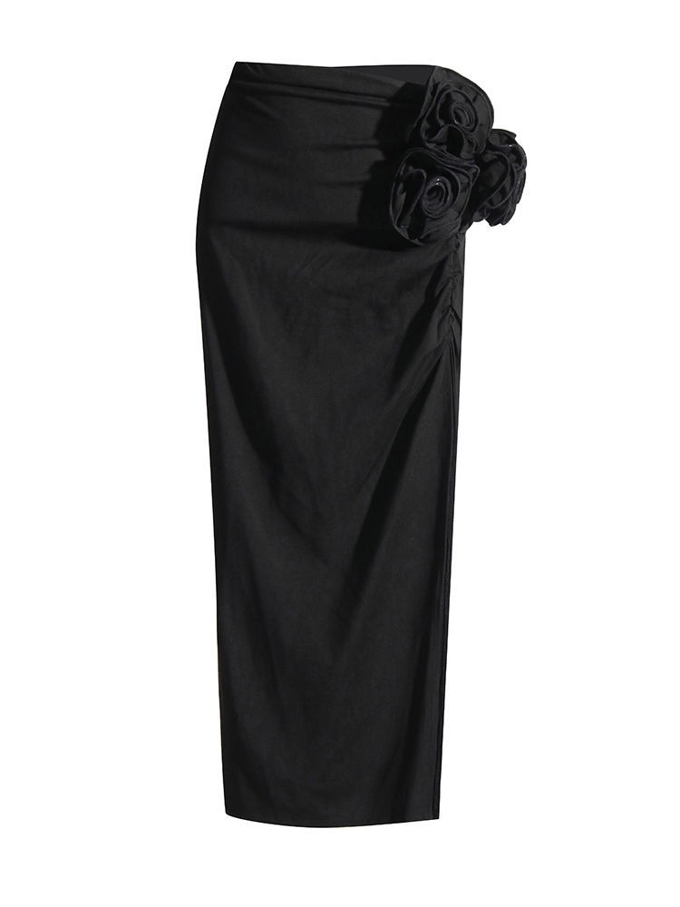 TWOTWINSTYLE Round Neck Tunic Top Side Split Solid Chic Skirt Two Piece Set