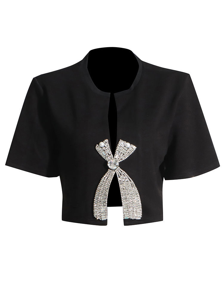 TWOTWINSTYLE Solid Spliced Diamond Chic Crop Top