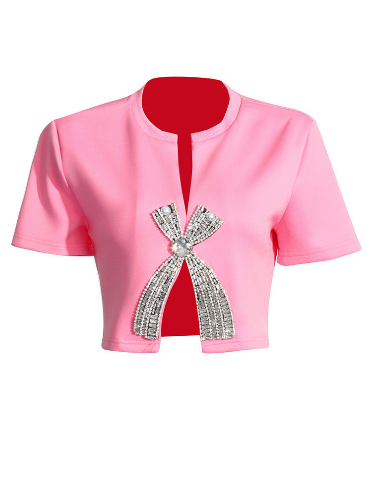 TWOTWINSTYLE Solid Spliced Diamond Chic Crop Top