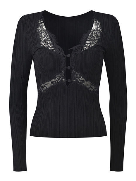 TWOTWINSTYLE Spliced Lace Hit Color Slimming Sweater
