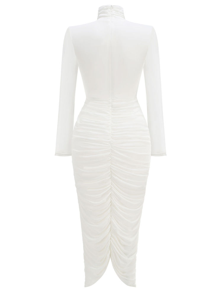 TWOTWINSTYLE Stand Collar Pleated Tunic Temperament Midi Dress