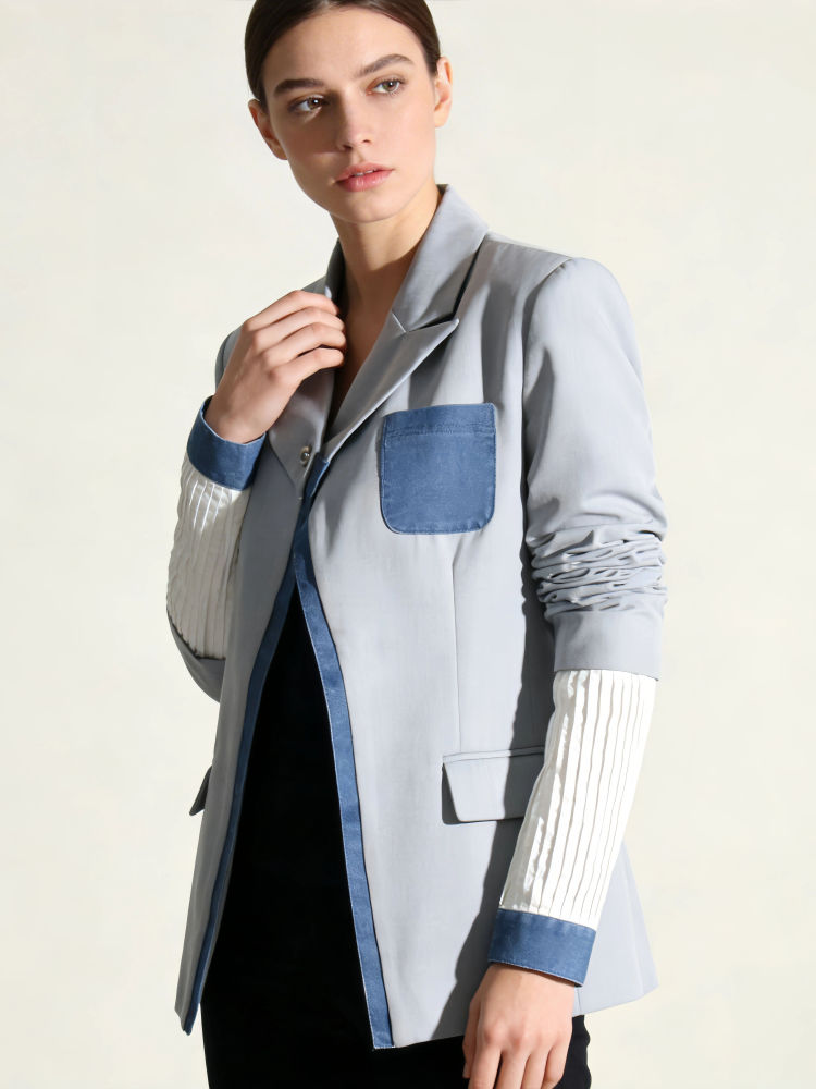 TWOTWINSTYLE Lapel Patchwork Denim Long Sleeve Casual Coat