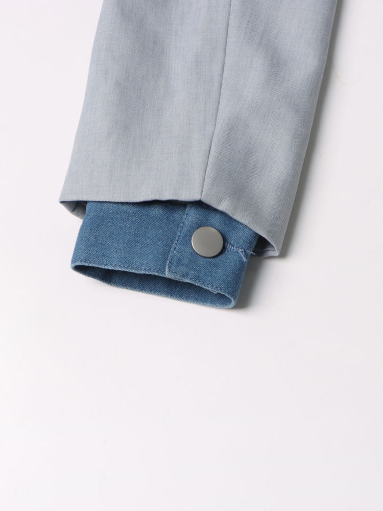 TWOTWINSTYLE Lapel Patchwork Denim Long Sleeve Casual Coat