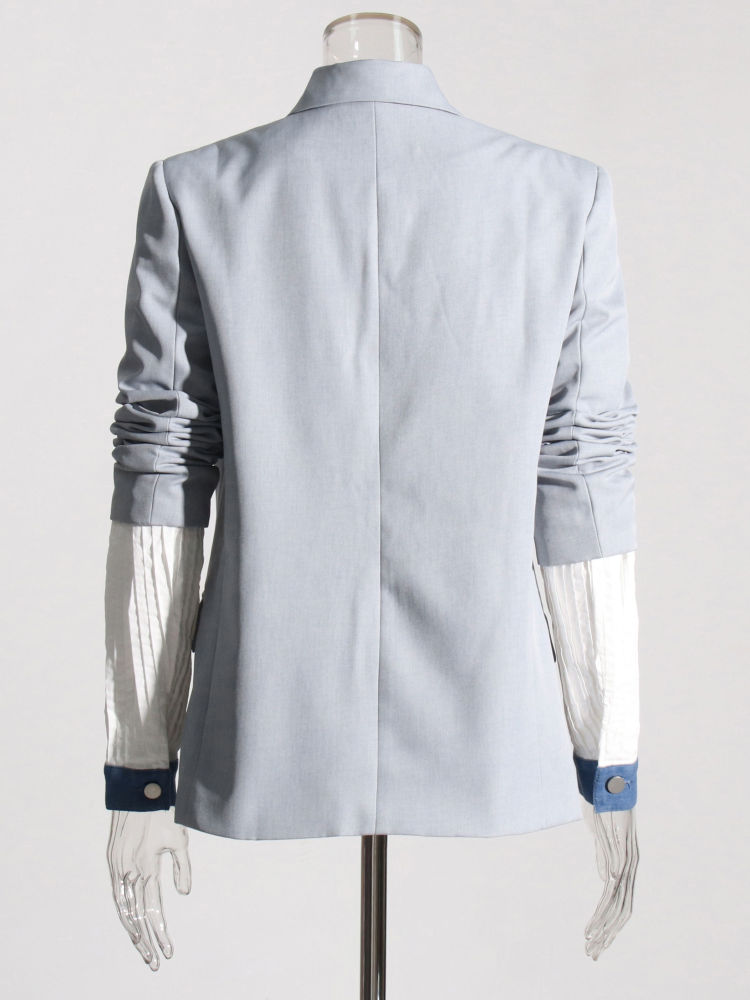 TWOTWINSTYLE Lapel Patchwork Denim Long Sleeve Casual Coat