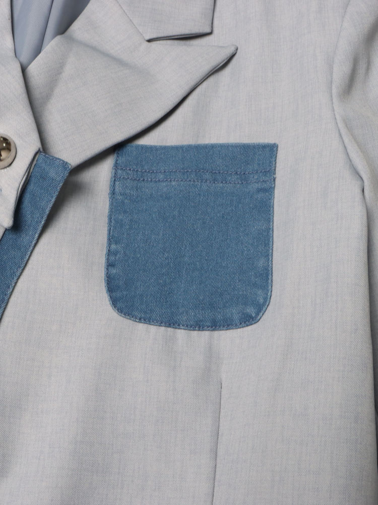 TWOTWINSTYLE Lapel Patchwork Denim Long Sleeve Casual Coat