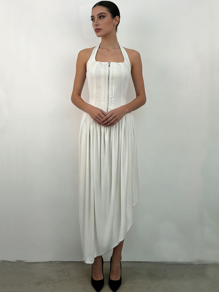 TWOTWINSTYLE Solid Sleeveless Tunic Elegant Midi Dress