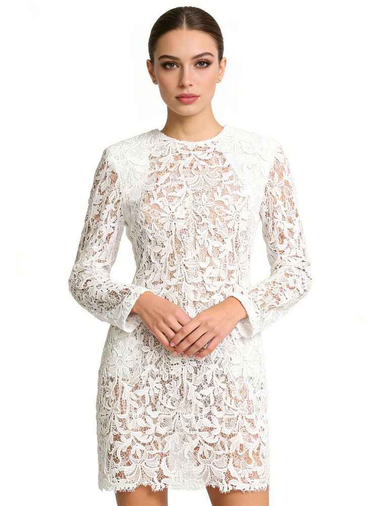 TWOTWINSTYLE Solid With Long Sleeve Spliced Lace Designer Dress