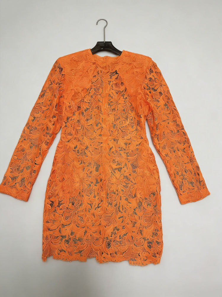TWOTWINSTYLE Solid With Long Sleeve Spliced Lace Designer Dress